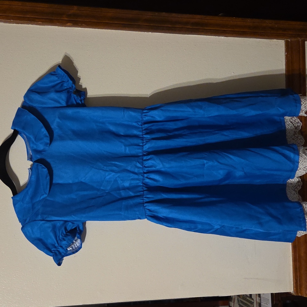 Blue Dress with Lace Trim